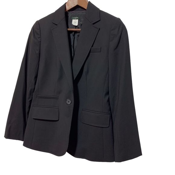 J. Crew Womens Blazer Jacket Wool Blend Black One Button Lined Size 0 - Picture 2 of 12